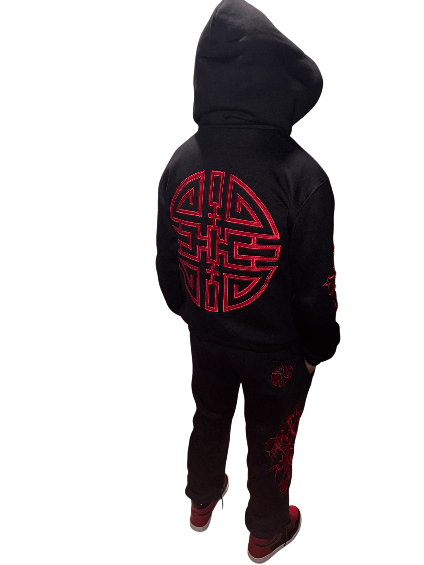 Les Riches Shiesty Tribal Zip Hoodie Black & Red