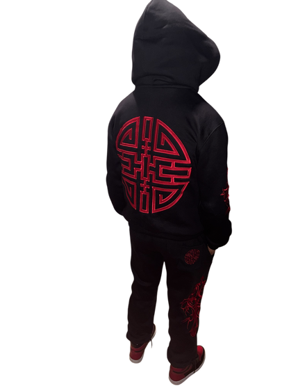 Les Riches Shiesty Tribal Zip Hoodie Black & Red