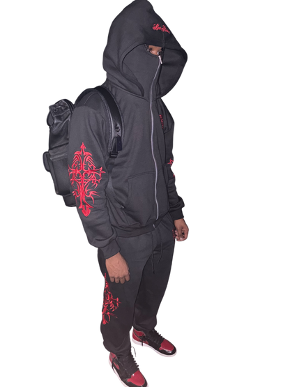 Les Riches Shiesty Tribal Zip Hoodie Black & Red
