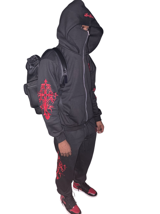 Les Riches Shiesty Tribal Zip Hoodie Black & Red
